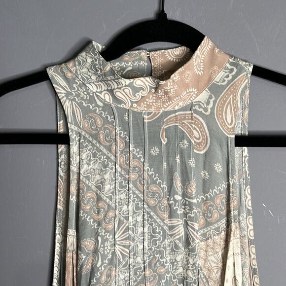 Free People Pink and Gray Paisley High Neck Sleeveless Dress Size Small - Picture 2 of 8